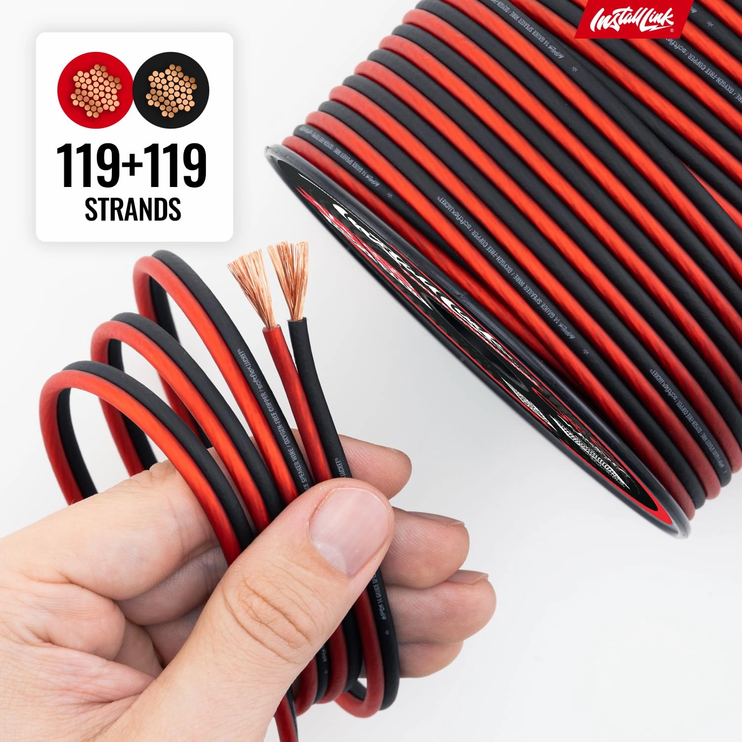 Install Link 14 AWG Gauge Speaker Wire Cable (OFC), 100-Feet, Car or Home Theater