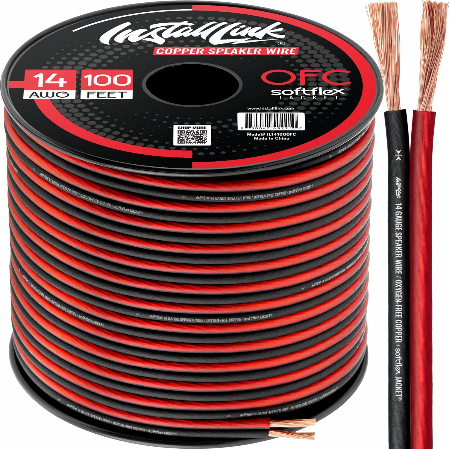 Install Link 14 AWG Gauge Speaker Wire Cable (OFC), 100-Feet, Car or Home Theater speaker cable,audio wire,hi-fi speaker cord,