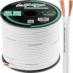 Install Link 14 Gauge Speaker Wire (White) for Car, Home or RV Audio Cable, 100ft, CCA speaker cable,audio wire,hi-fi speaker cord,