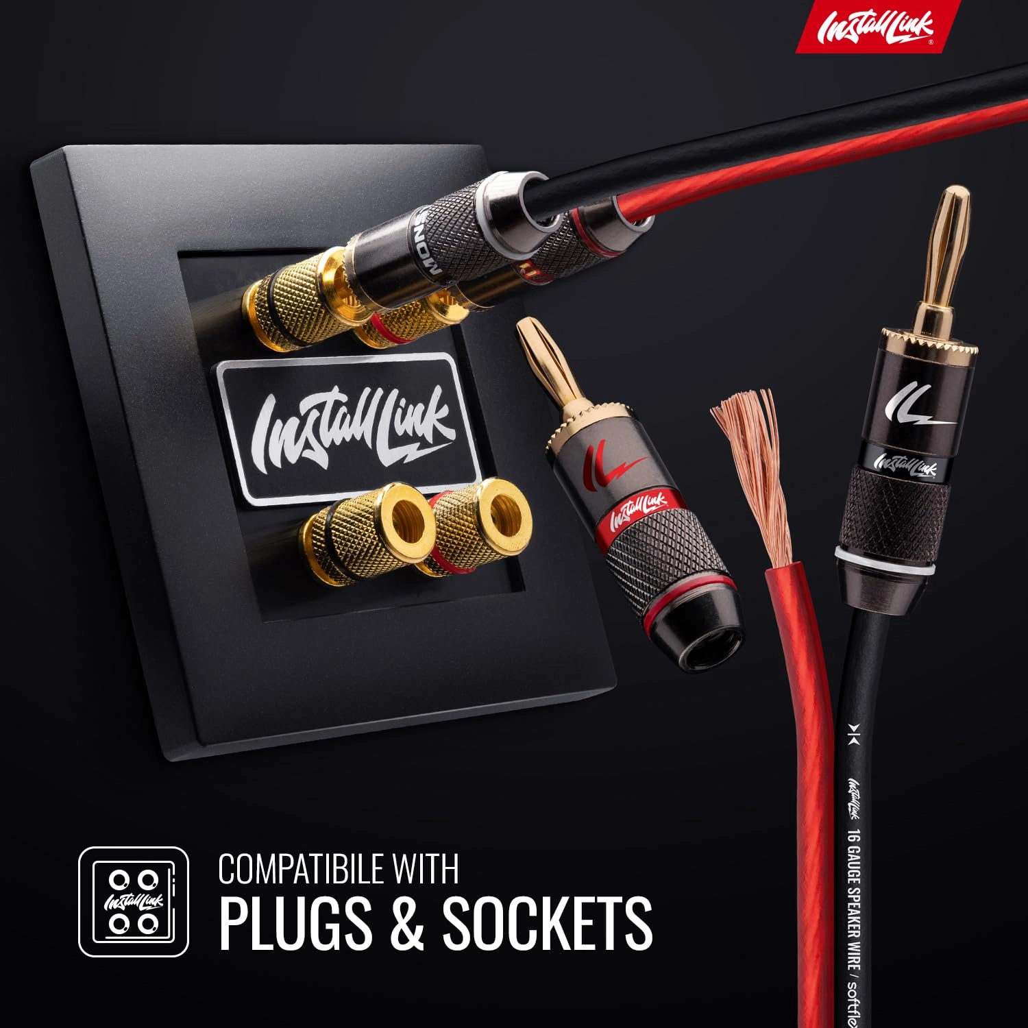 Install Link 16 AWG Gauge Speaker Wire Cable (30 Feet) Stereo, Car or Home Theater, CCA