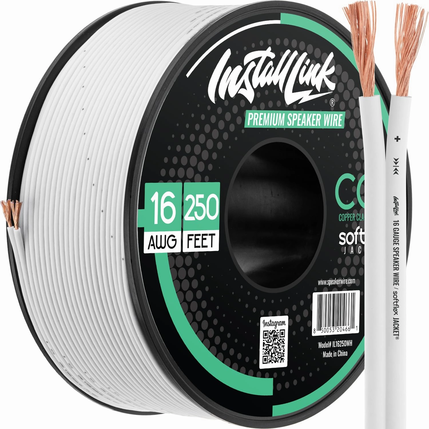Install Link 16 Gauge Speaker Wire (White) for Car, Home or RV Audio Cable, 250ft, CCA speaker cable,audio wire,hi-fi speaker cord,