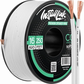 Install Link 16 Gauge Speaker Wire (White) for Car, Home or RV Audio Cable, 250ft, CCA speaker cable,audio wire,hi-fi speaker cord,