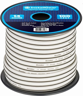 InstallGear 14 Gauge AWG Speaker Wire Cable (100ft - White) | White Speakers Cable | Speaker Wire for Outdoor, Automotive, and Marine floorstanding speakers,tower speakers,stereo floor speakers,