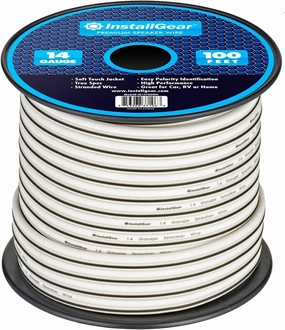 InstallGear 14 Gauge AWG Speaker Wire Cable (100ft - White) | White Speakers Cable | Speaker Wire for Outdoor, Automotive, and Marine wireless speakers,portable Bluetooth speaker,multiroom speaker,