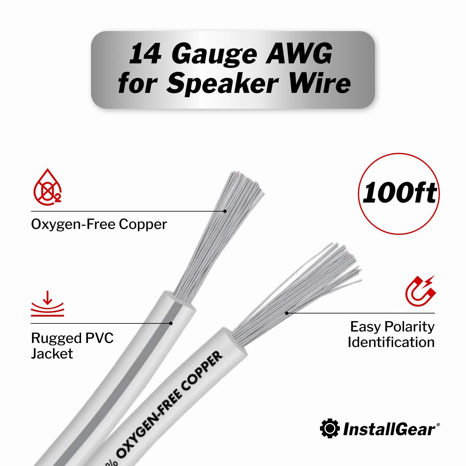 InstallGear 14 Gauge AWG Speaker Wire Cable - 100ft White | Marine & Automotive Speaker Wire
