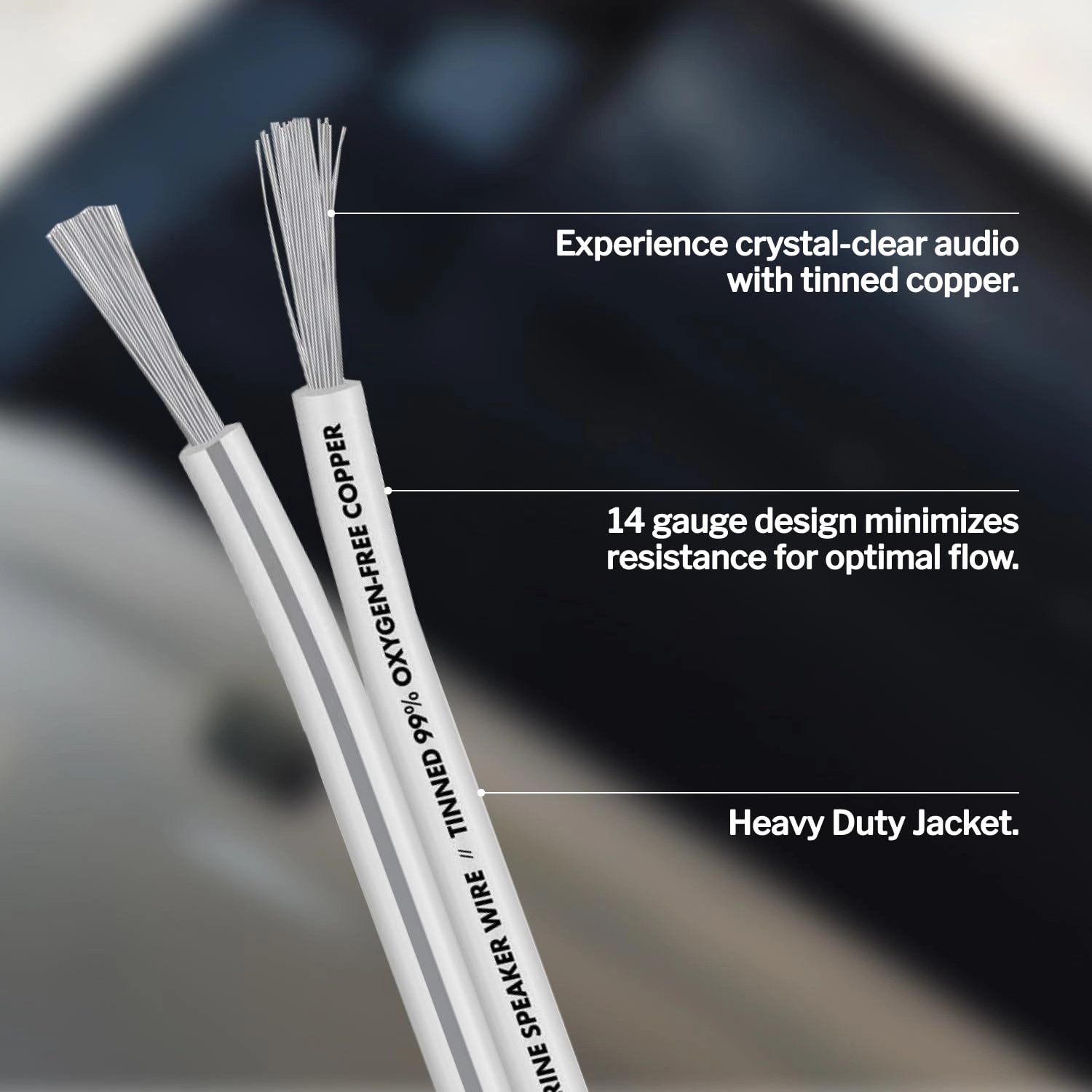 InstallGear 14 Gauge AWG Speaker Wire Cable - 100ft White | Marine & Automotive Speaker Wire
