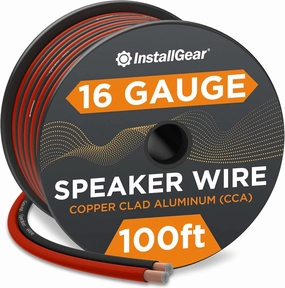 InstallGear 16 Gauge Speaker Cable - 100 ft True Spec Soft Touch Audio Wire for Car Stereos, Home Theater, Surround Sound - Flexible 16 AWG Speaker Wire - Easy Installation - Red/Black speaker cable,audio wire,hi-fi speaker cord,