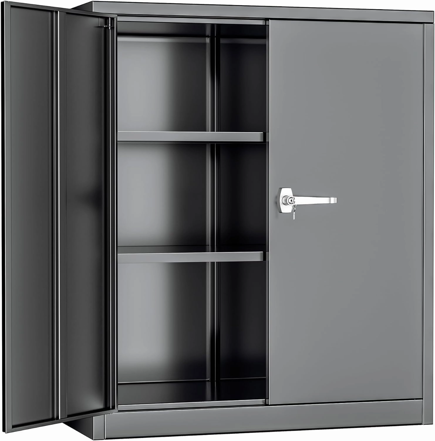 INTERGREAT Metal Storage Cabinets, 42" Lockable Garage Storage Cabinet with 2 Doors and 2 Adjustable Shelves, Black Steel File Cabinet Great for Home Office, Garage, Warehouse, Study Room equipment cabinet,AV gear cabinet,component enclosure,