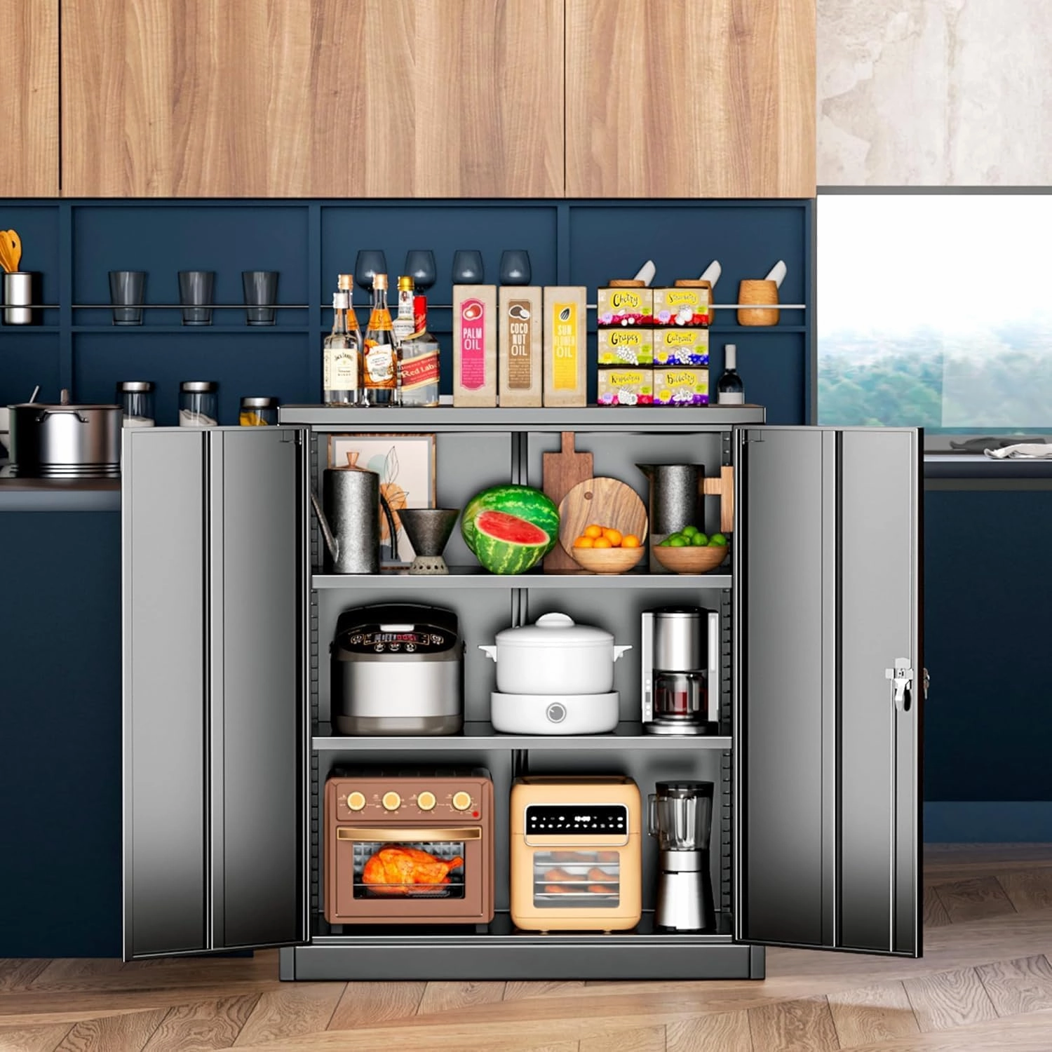 INTERGREAT Metal Storage Cabinets, 42" Lockable Garage Storage Cabinet with 2 Doors and 2 Adjustable Shelves, Black Steel File Cabinet Great for Home Office, Garage, Warehouse, Study Room