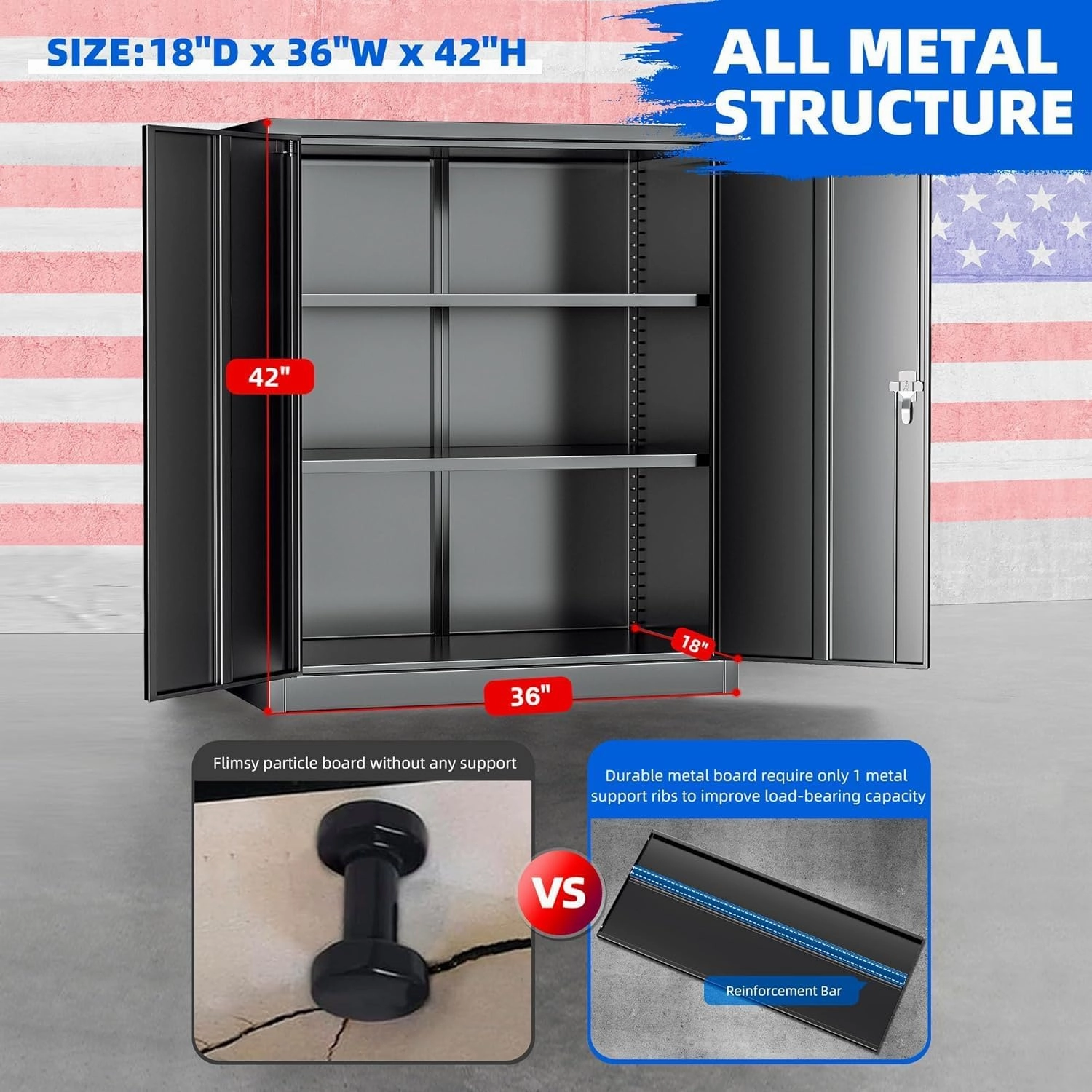 INTERGREAT Metal Storage Cabinets, 42" Lockable Garage Storage Cabinet with 2 Doors and 2 Adjustable Shelves, Black Steel File Cabinet Great for Home Office, Garage, Warehouse, Study Room