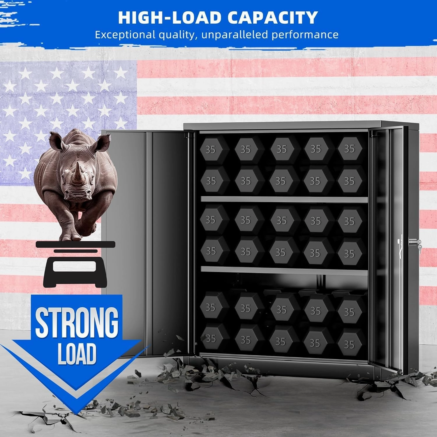 INTERGREAT Metal Storage Cabinets, 42" Lockable Garage Storage Cabinet with 2 Doors and 2 Adjustable Shelves, Black Steel File Cabinet Great for Home Office, Garage, Warehouse, Study Room