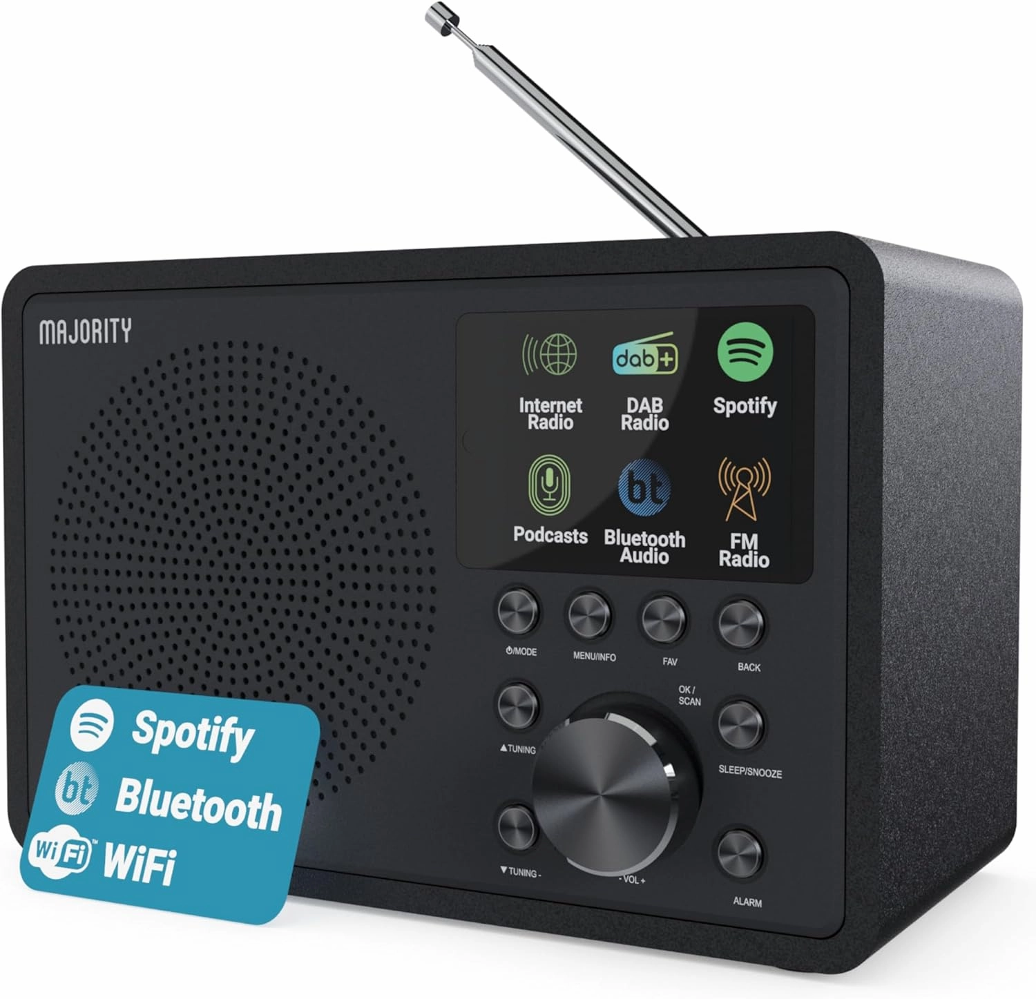 Internet Radio for Home with WiFi and FM | DSP Speaker Perfect for Bedroom, Kitchen, and Living Room Use | FM, Spotify Connect, Multi-Alarm, Frontier Oktiv App Control | Majority Touro network audio player,digital streamer,audio file player,