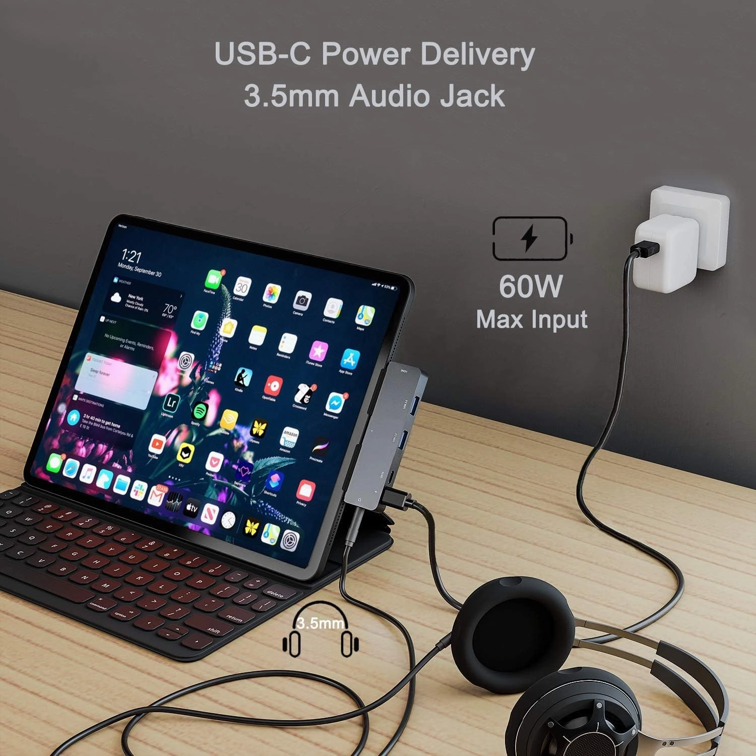 iPad Pro USB C Hub adapter with 4K HDMI,3.5mm Jack,2 x USB3.0,PD 60W,USB C Data,SD/TF Card Slot,6in1 adapter for M2 M1 iPad Pro 11 12.9 2022-2018,iPad Air/Mini