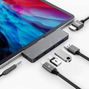 iPad Pro USB C Hub adapter with 4K HDMI,3.5mm Jack,2 x USB3.0,PD 60W,USB C Data,SD/TF Card Slot,6in1 adapter for M2 M1 iPad Pro 11 12.9 2022-2018,iPad Air/Mini smart audio hub,voice control speaker,Alexa compatible audio,