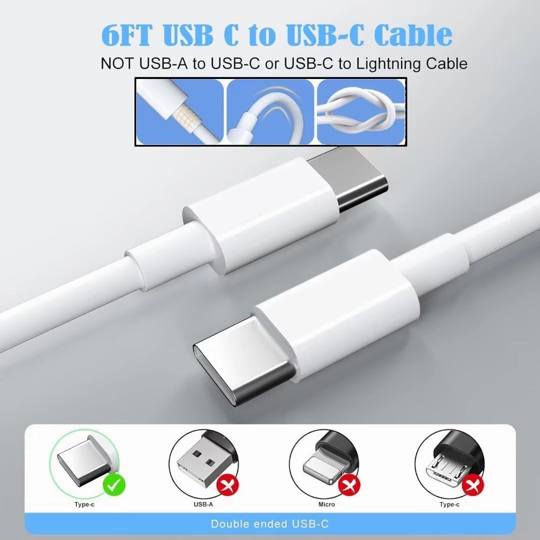 iPhone 16/15 Charger, USB C Charger, 2-Pack 20W Type C Fast Wall Charge Power Adapter, 6FT 60W USB-C to C Cable for iPhone 16/15 Pro/15 Pro Max, iPad Pro 12.9/11 inch, New iPad Air 5/4th, AirPods Pro