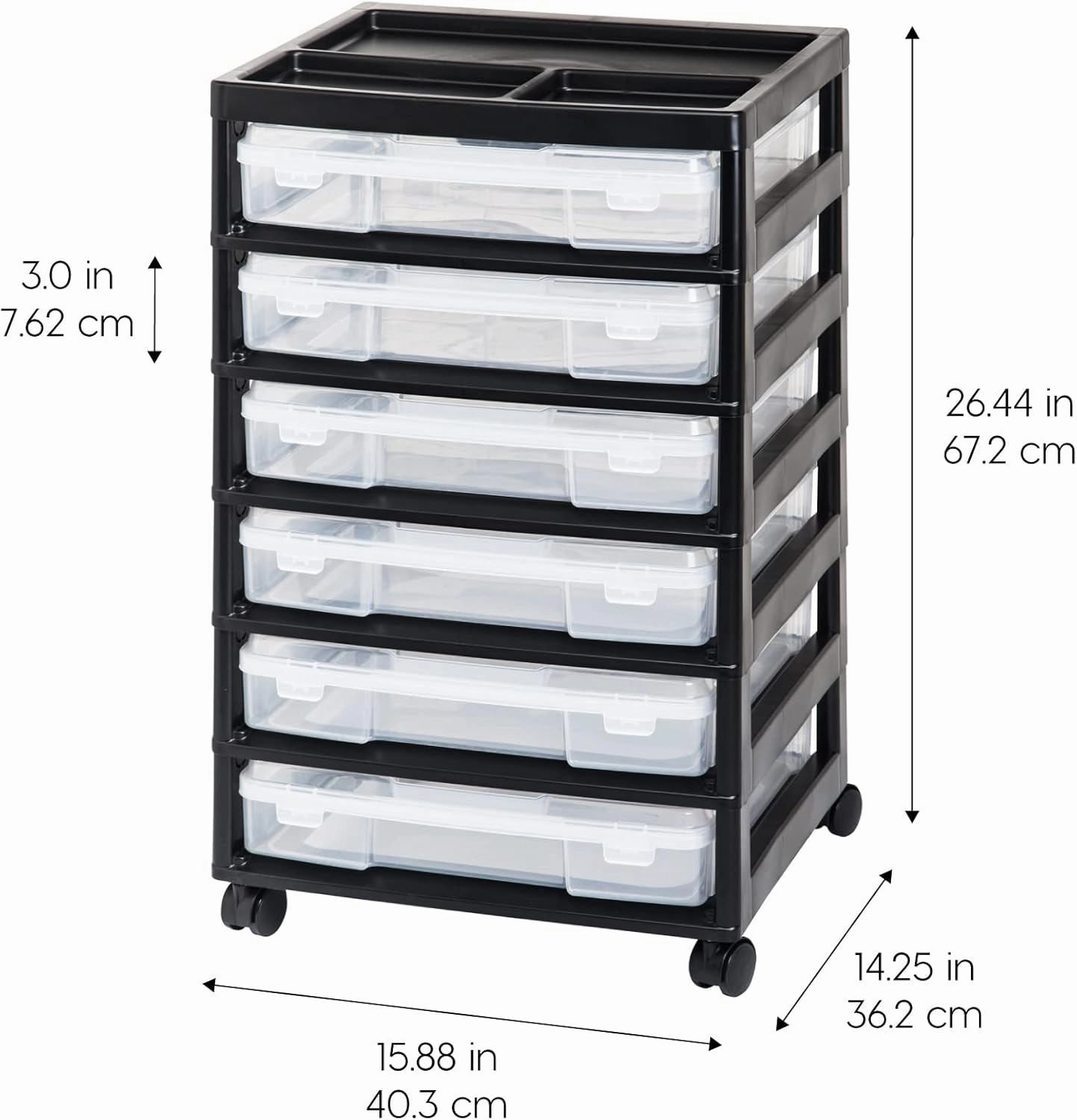 IRIS USA Fits 12" x 12" Paper, 6-Tier Scrapbook Movable Storage Cart with Organizer for Stationery Vinyl Tools Office Art and Craft Supplies, Yarn, Black Frame with 6 Clear Cases w/ Built in Handle