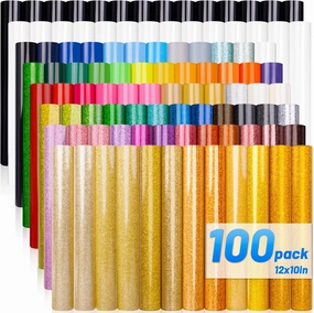 Iron On Vinyl - 12"x10" Heat Transfer Vinyl Sheets (63 Colors: Glitter & Matte) | Easy to Cut & Weed HTV for Shirts, Hats, Bags | Cricut & Silhouette Compatible - Lzerking vinyl accessories,turntable parts,record player tools,