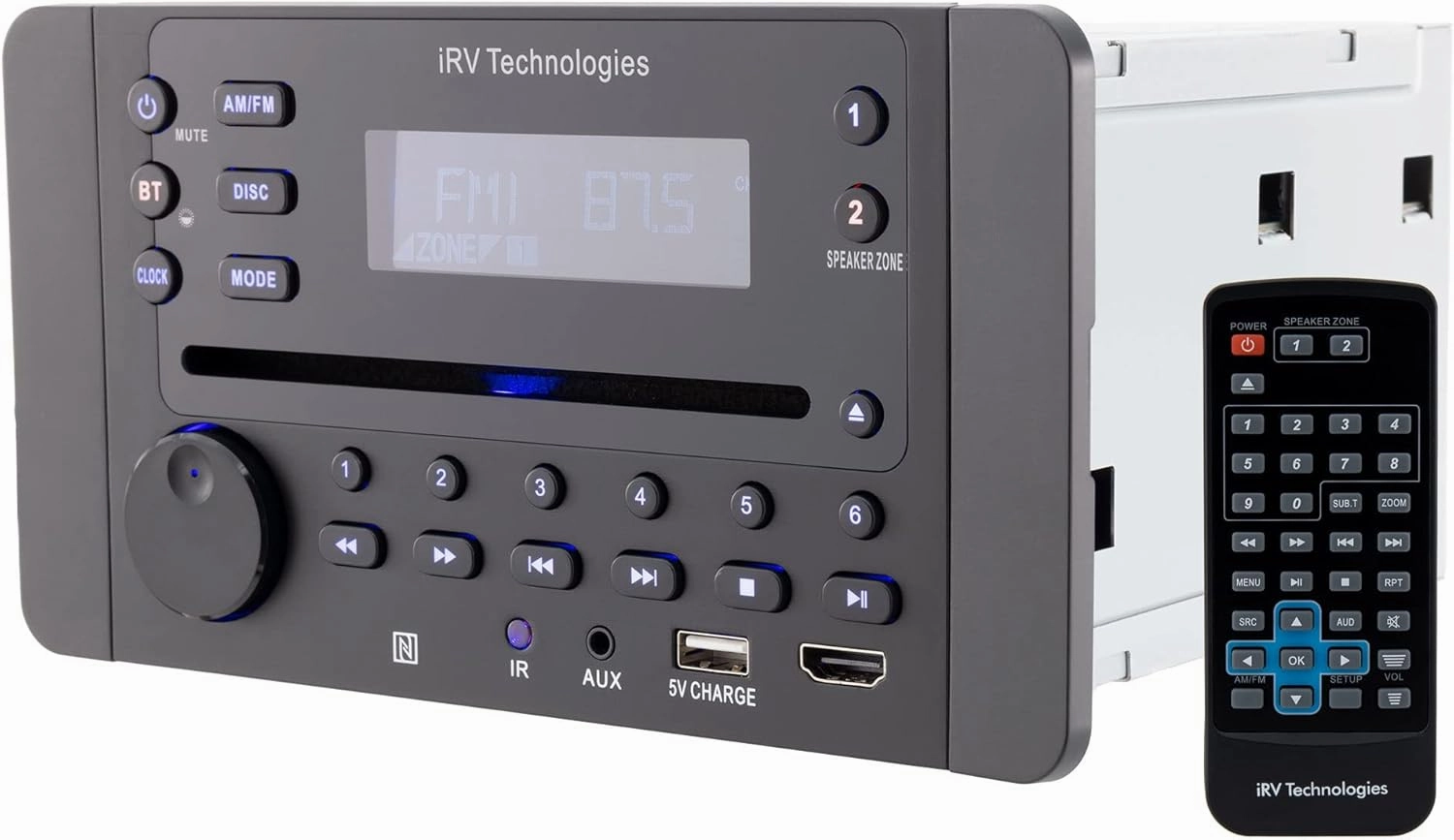 IRV Technology iRV62 Wallmount RV Stereo with Bluetooth HDMI ARC, App Control, FM|AM|DVD|CD|MP4|App, NFC, USB Charging, Digital Surround Sound, Clock, 2-Speaker Zone, CEC Support surround sound system,cinema audio kit,5.1 surround package,