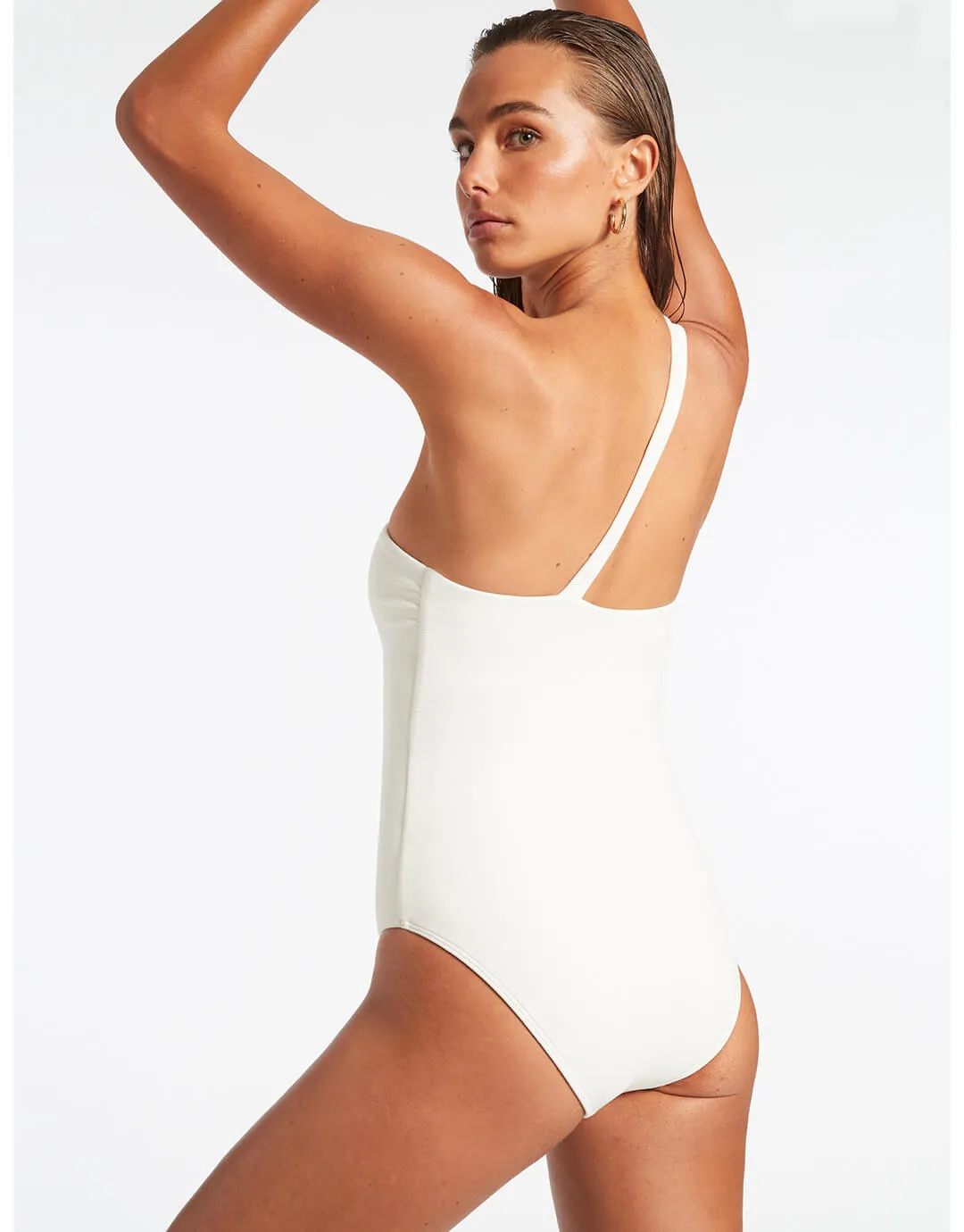 Isla Rib One Shoulder Swimsuit - Cream