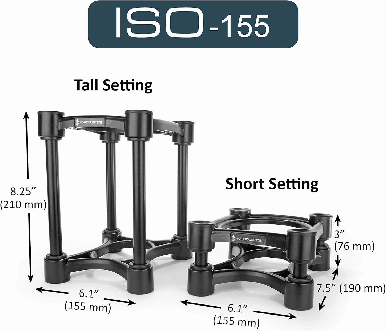 IsoAcoustics Iso-Stand Series Speaker Isolation Stands with Height & Tilt Adjustment: Iso-155 (6.1 x 7.5) Pair