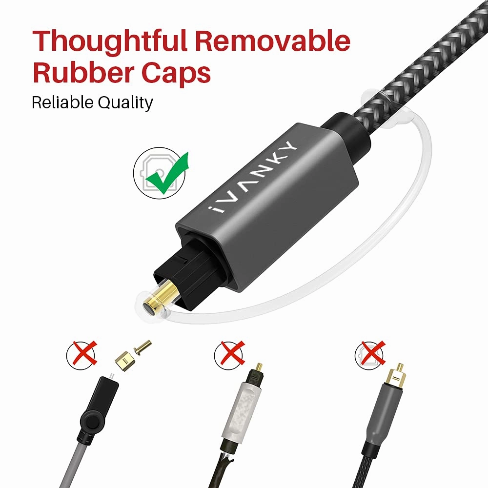 IVANKY Optical Audio Cable 10ft/3M Long Digital Audio Optical Cable for Soundbar, S/PDIF Toslink Fiber Optic Cord [Braided, Gold-Plated Connectors, CL3 Rated] for TV, Home Cinema, Xbox/PS4, Sonos