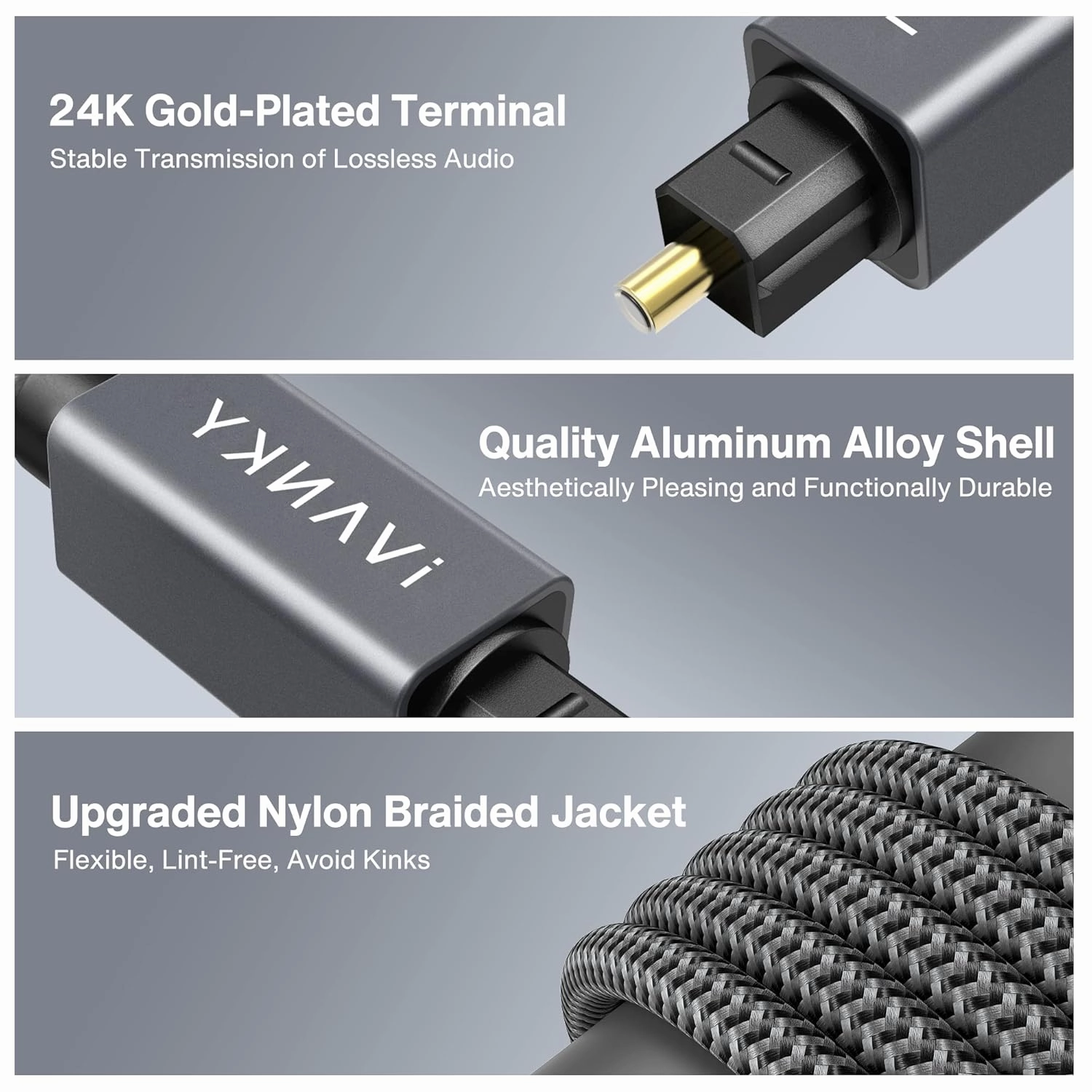 IVANKY Optical Audio Cable 10ft/3M Long Digital Audio Optical Cable for Soundbar, S/PDIF Toslink Fiber Optic Cord [Braided, Gold-Plated Connectors, CL3 Rated] for TV, Home Cinema, Xbox/PS4, Sonos