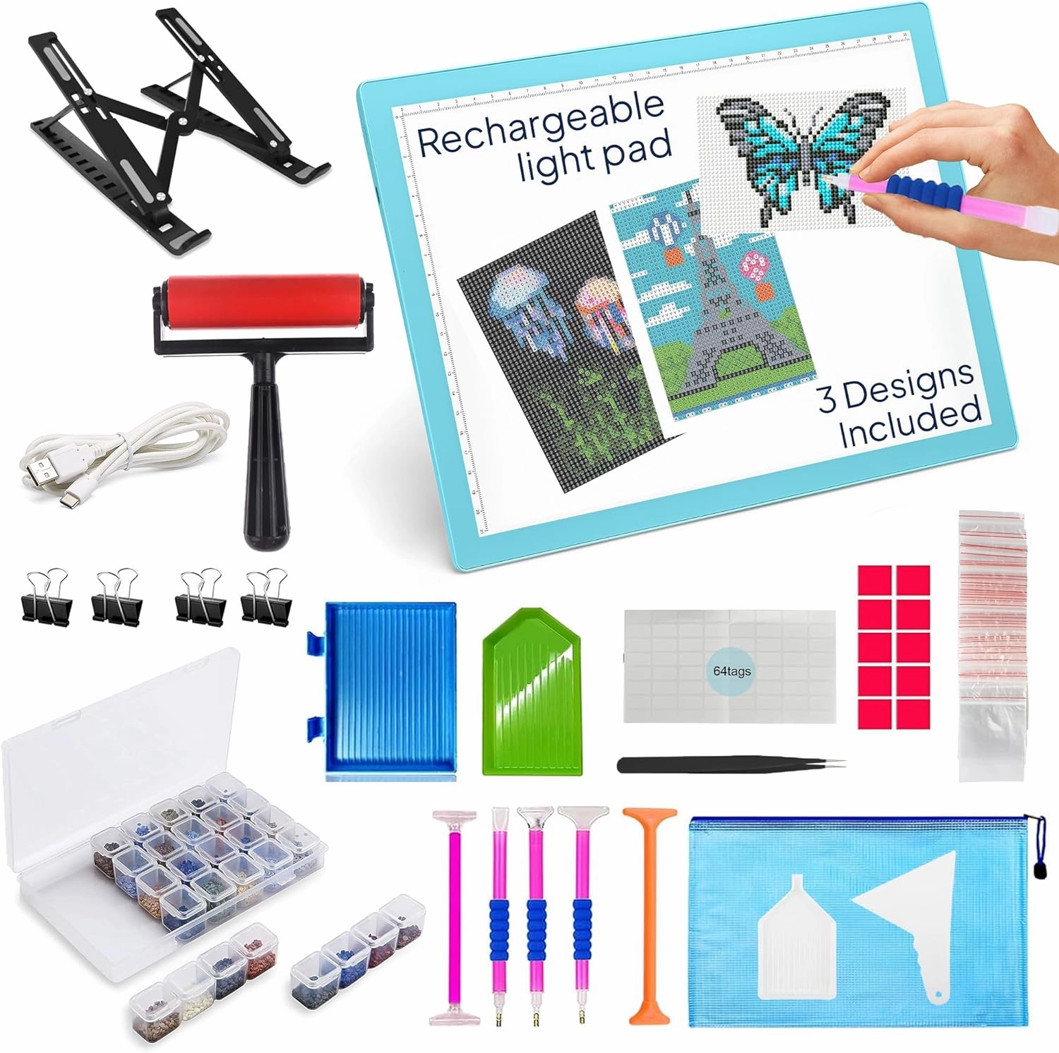 iVyne Rechargeable A4 Light Pad for Diamond Painting & Art Projects  LED Light Board with Diamond Art Accessories  Ultra-Thin & Portable Diamond Dot Light Board, Perfect for Artists - Blue vinyl accessories,turntable parts,record player tools,