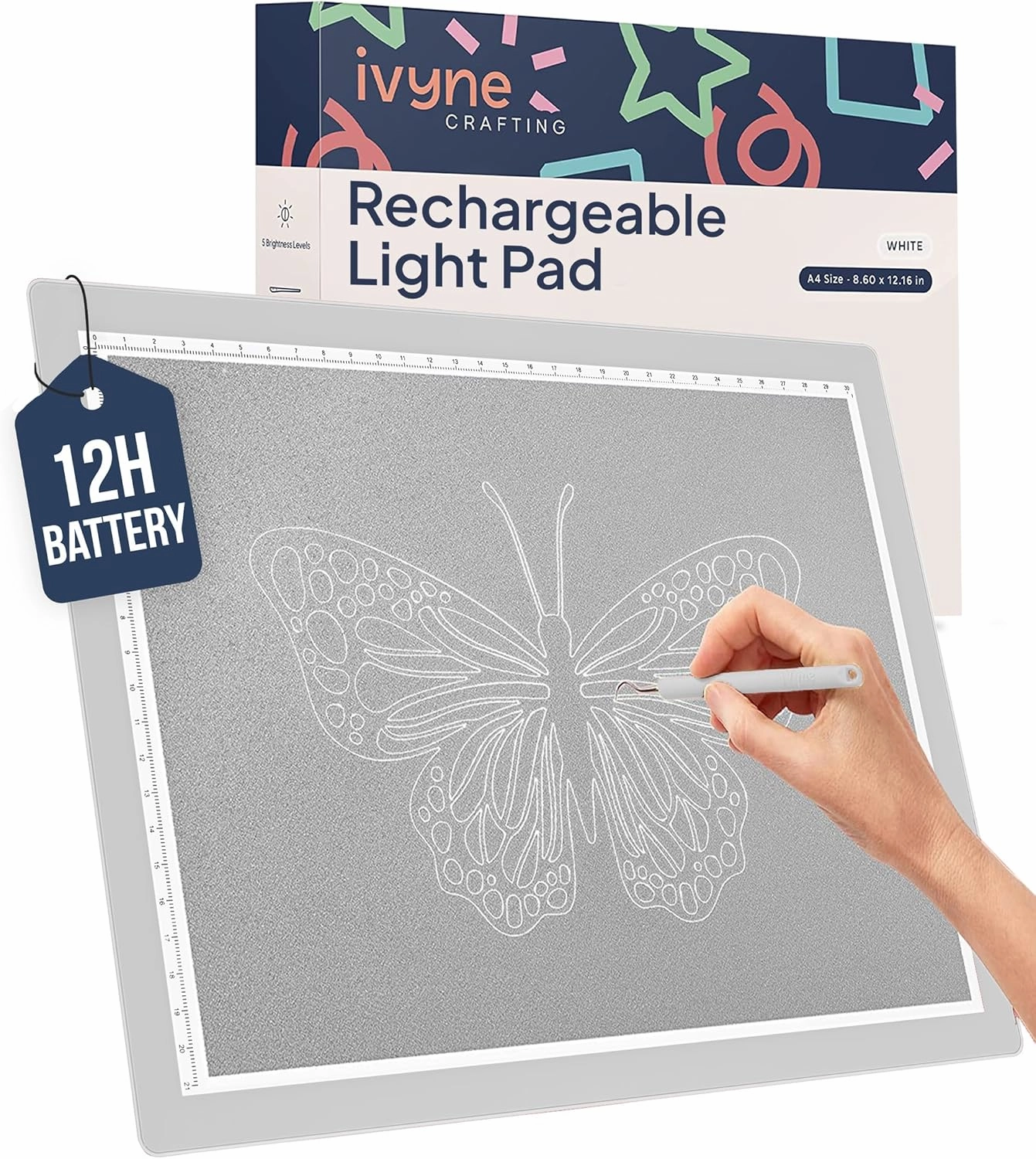 iVyne Rechargeable A4 Light Pad for Tracing & Weeding - LED Light Board for Weeding Vinyl - for Cricut Vinyl Weeding Tools - Ultra-Thin & Portable - Perfect for Artists & Crafters - White vinyl accessories,turntable parts,record player tools,