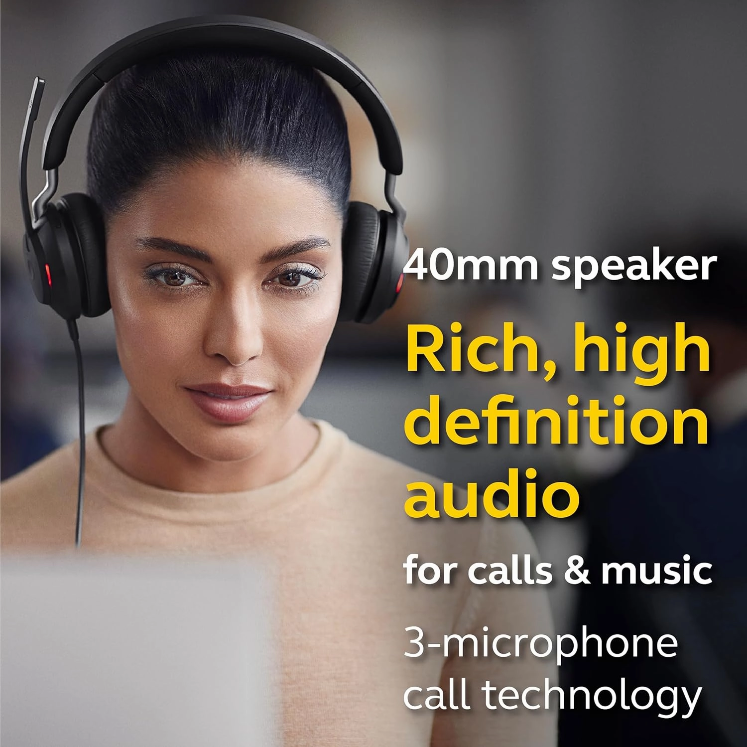 Jabra Evolve2 40 UC Wired Headphones, USB-A, Stereo, Black  Telework Headset for Calls and Music, Enhanced All-Day Comfort, Passive Noise Cancelling Headphones, UC-Optimized with USB-A Connection