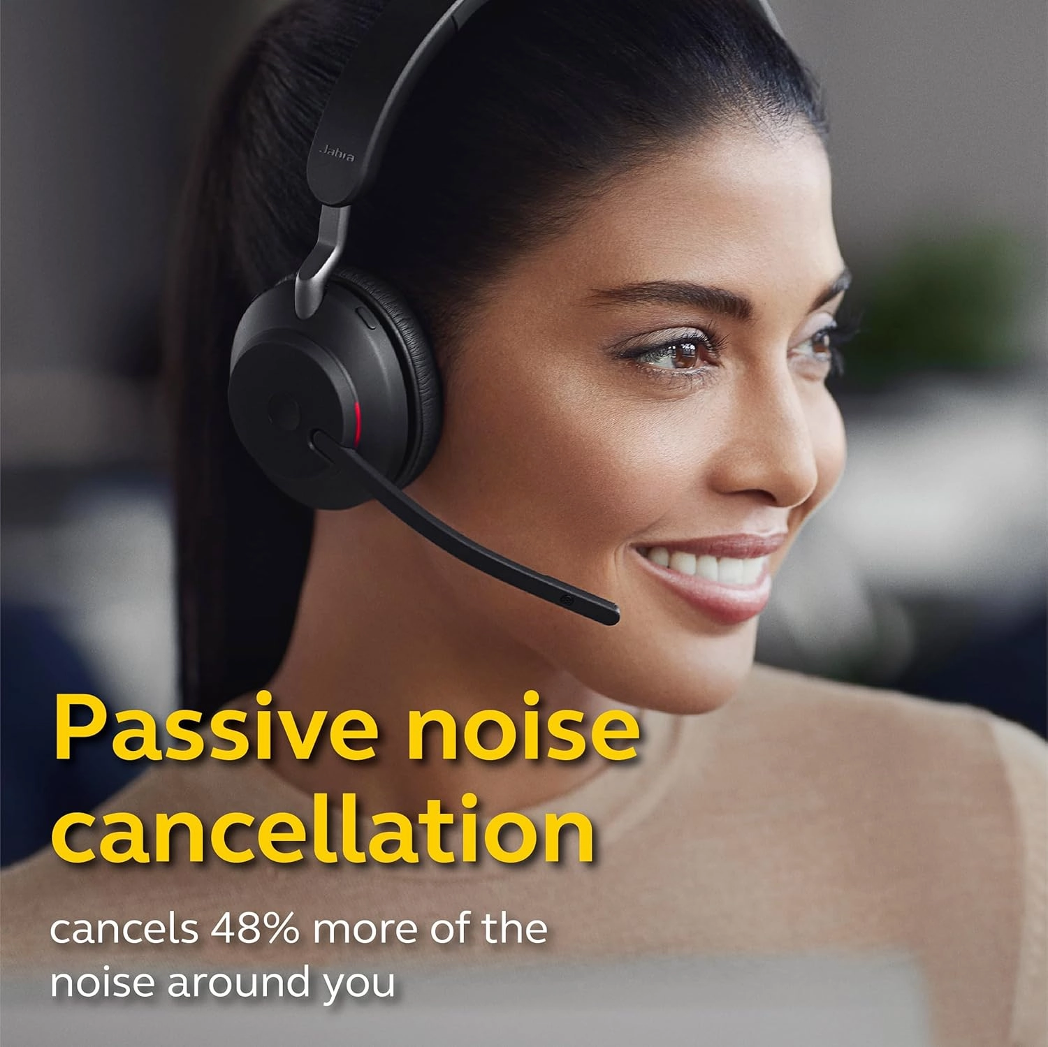 Jabra Evolve2 65 MS Wireless Headphones with Link380c, Stereo, Black  Wireless Bluetooth Headset for Calls and Music, 37 Hours of Battery Life, Passive Noise Cancelling Headphones