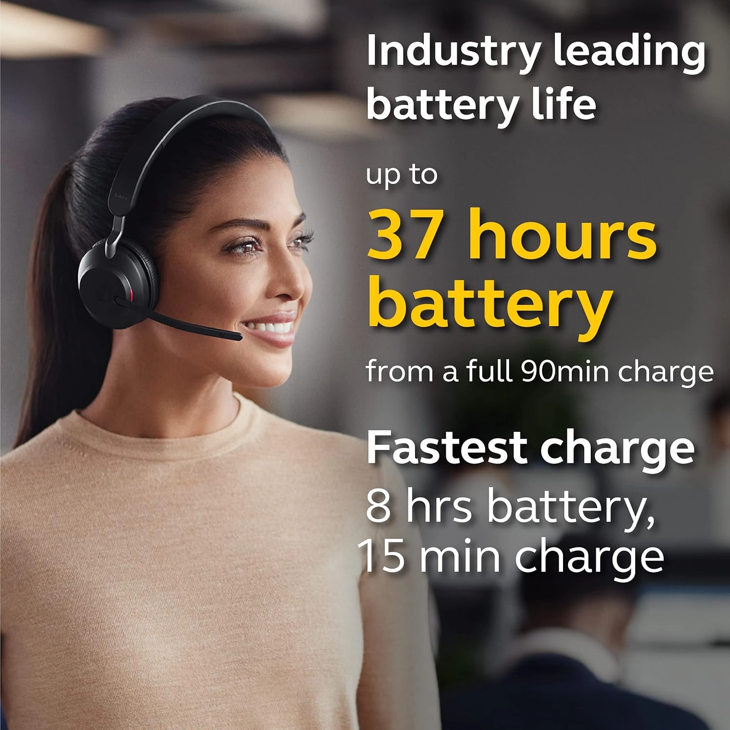Jabra Evolve2 65 MS Wireless Headphones with Link380c, Stereo, Black  Wireless Bluetooth Headset for Calls and Music, 37 Hours of Battery Life, Passive Noise Cancelling Headphones