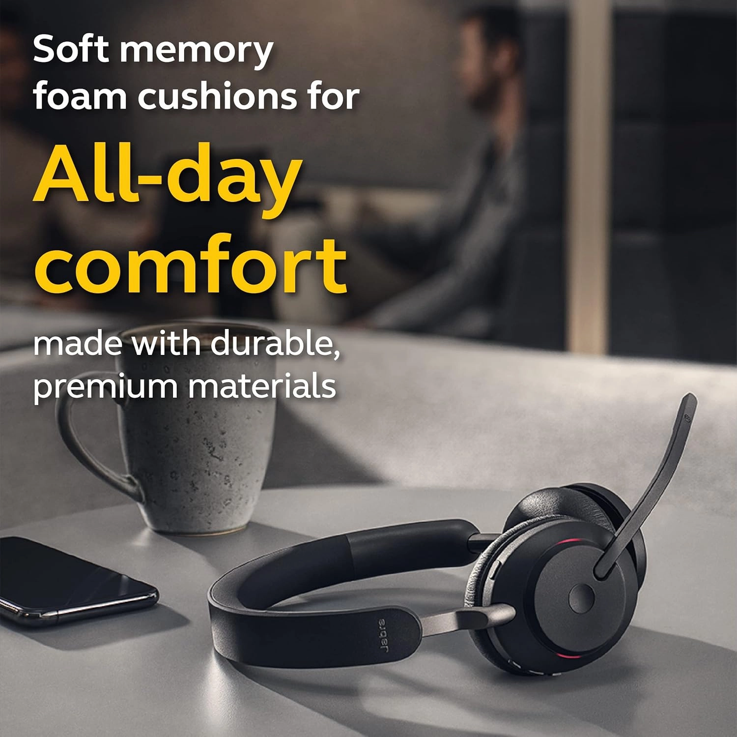 Jabra Evolve2 65 MS Wireless Headphones with Link380c, Stereo, Black  Wireless Bluetooth Headset for Calls and Music, 37 Hours of Battery Life, Passive Noise Cancelling Headphones