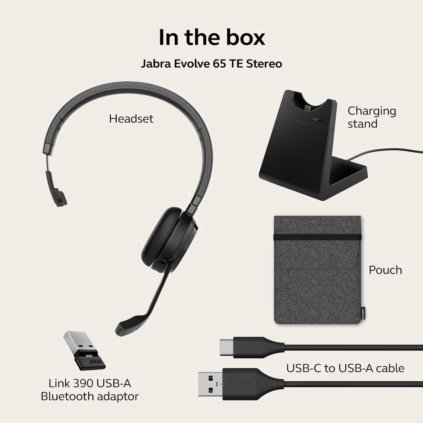 Jabra Evolve 65 TE (Third Edition) Wireless Single-Ear Headphones w/Charging Stand - Noise-Canceling, 16 hr Battery Life, Dual Connectivity, Works w/All UC Platforms Like Zoom & Google Meet, Black