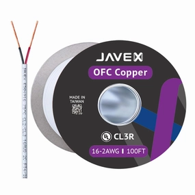 JAVEX 16/2 Speaker Wire (100 FT), [UL Listed CL2R/CL3R Riser] 16 Gauge Oxygen-Free Copper Cable in-Wall/Outdoor for Alarm Systems, Home Theater, Car Audio System, White speaker cable,audio wire,hi-fi speaker cord,