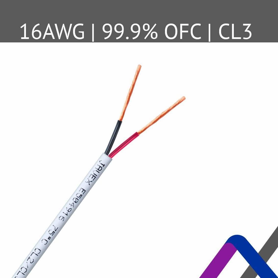 JAVEX 16/2 Speaker Wire (100 FT), [UL Listed CL2R/CL3R Riser] 16 Gauge Oxygen-Free Copper Cable in-Wall/Outdoor for Alarm Systems, Home Theater, Car Audio System, White
