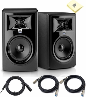 JBL 305P MKII 5 inch Powered Studio Monitor (Pair) 82W Powered 2-Way Studio Reference Monitors with 2X Senor Microphone Cable 1x TRS XLR Balance Cable and Zorro Cloth studio monitors,nearfield speakers,mixing reference monitors,