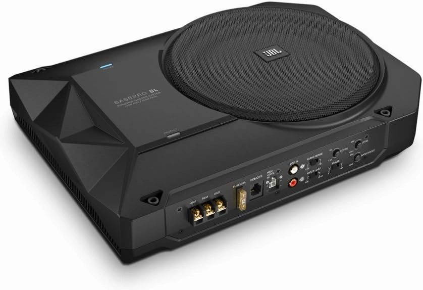 JBL BassPro SL 8-inch 125W RMS Powered Under-Seat Compact Subwoofer Enclosure System (250 watts RMS: 125 watts), Black audiophile subwoofer,active subwoofer,low frequency speaker,