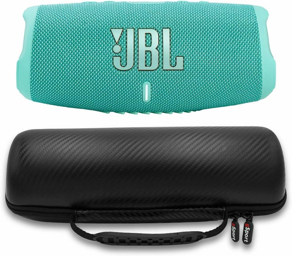JBL Charge 5 Waterproof Portable Speaker with Built in Powerbank and gSport Carbon Fiber Case (Teal) outdoor speakers,weatherproof speakers,patio audio system,