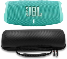 JBL Charge 5 Waterproof Portable Speaker with Built in Powerbank and gSport Carbon Fiber Case (Teal) outdoor speakers,weatherproof speakers,patio audio system,