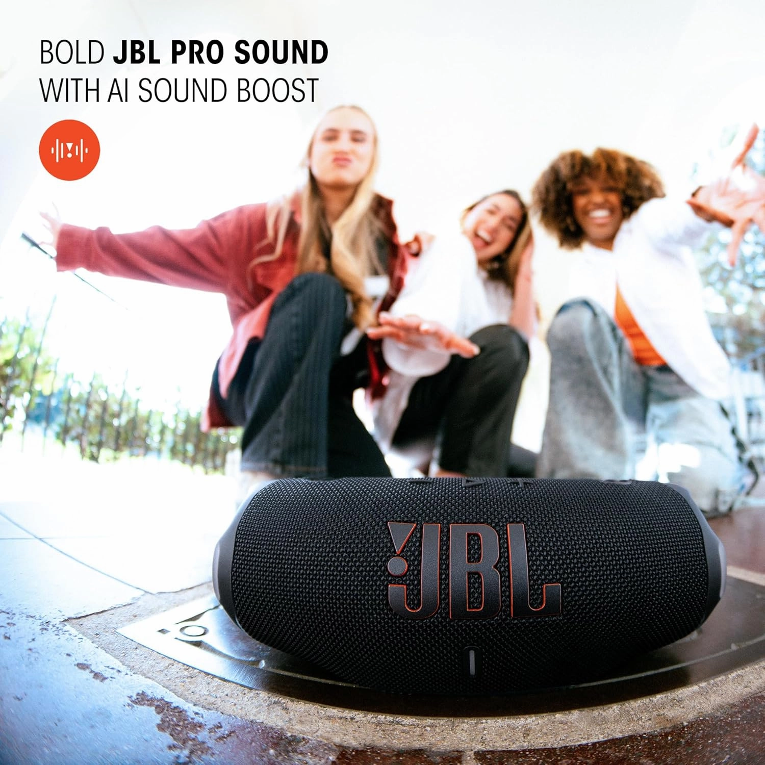 JBL Charge 6 - Portable Waterproof & Drop-Proof Bluetooth Speaker, Bold Pro Sound with AI Sound Boost, 28Hrs of Playtime, Built-in powerbank & Comes with a Sturdy/Removable Carrying Strap (Blue)