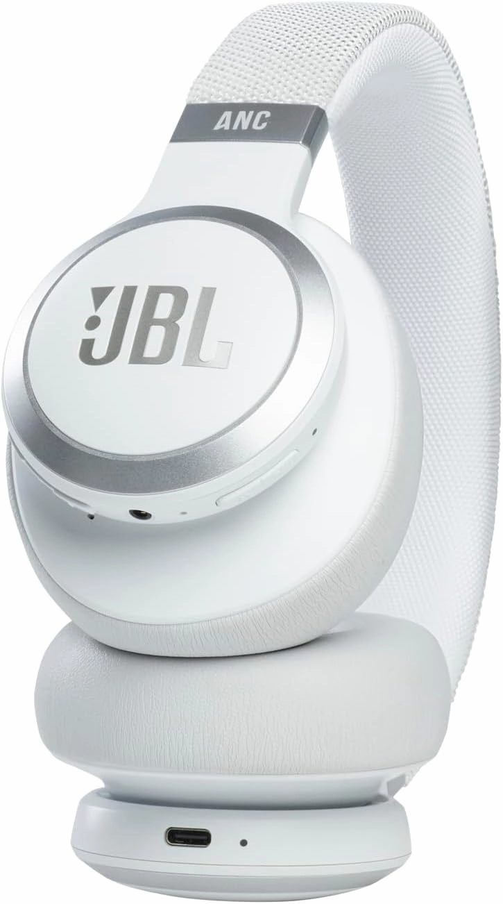 JBL Live 660NC - Wireless Over-ear Noise Cancelling headphones, JBL Signature Sound, Voice Assist, Up to 50Hrs of Battery with Speed Charging, Comfort-fit fabric headband and carrying pouch (White)
