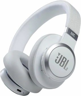 JBL Live 660NC - Wireless Over-ear Noise Cancelling headphones, JBL Signature Sound, Voice Assist, Up to 50Hrs of Battery with Speed Charging, Comfort-fit fabric headband and carrying pouch (White) noise cancelling headphones,ANC headphones,travel headphon
