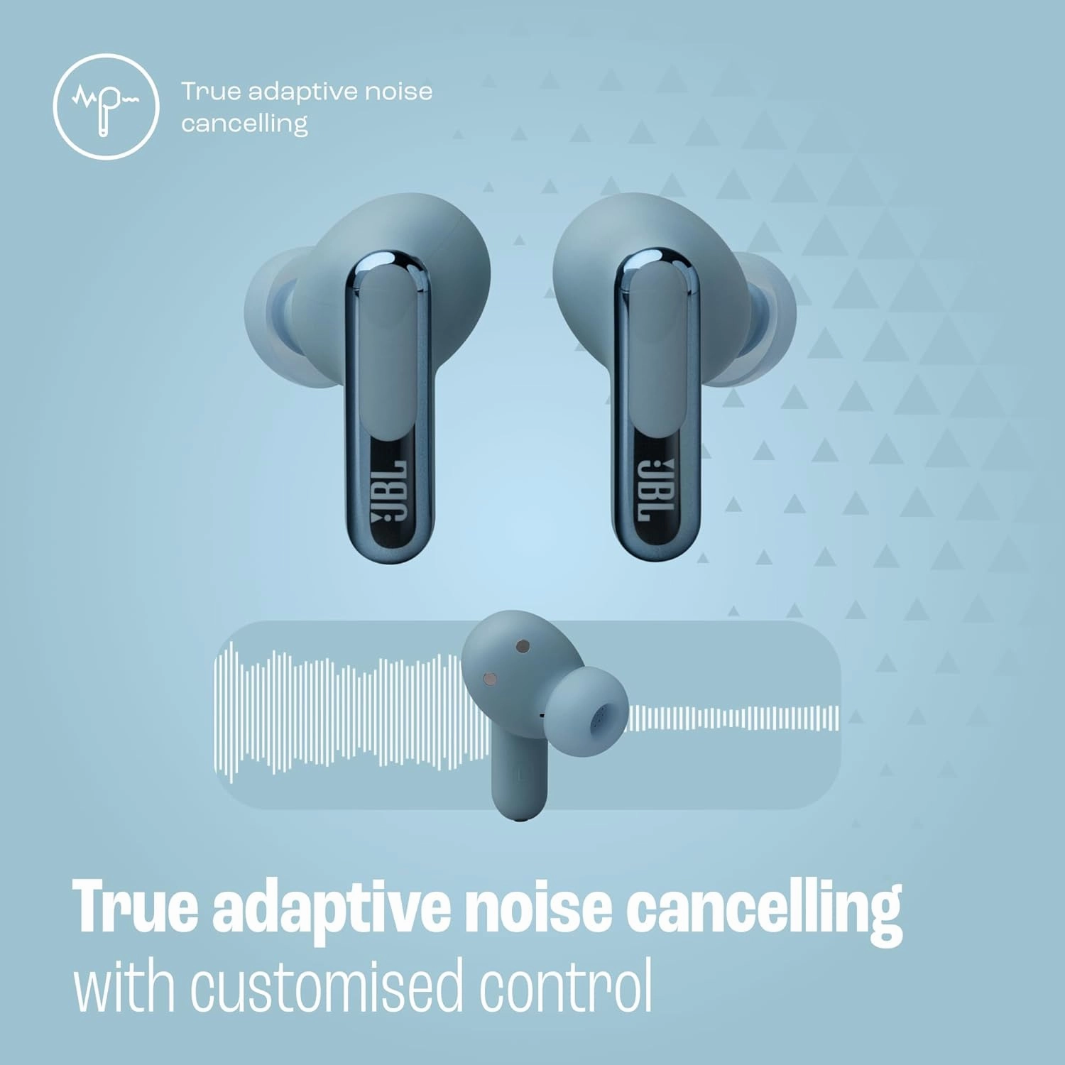 JBL Live Beam 3 - True Wireless Noise-Cancelling Closed-Stick Earbuds, 48Hrs Total Playback, Wireless Charging, 6 Mics for Perfect Calls, Multi-Point Connection, IP55 Waterproof and dustproof (Blue)