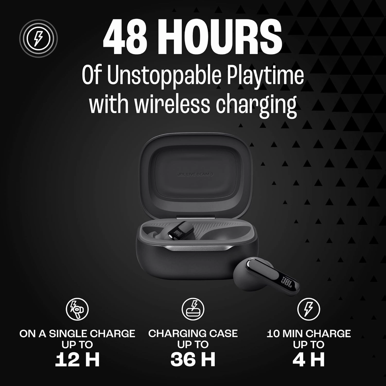 JBL Live Beam 3 - True Wireless Noise-Cancelling Stick-Closed Earbuds, 48Hrs Total Playback, Wireless Charging, 6 Mics for Perfect Calls, Multi-Point Connection, IP55 Waterproof and dustproof (Black)