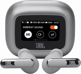 JBL Live Beam 3 - True wireless noise-cancelling stick-closed earbuds, 48Hrs total playback, Wireless Charging, 6 Mics for perfect calls, Multi-point connection, IP55 waterproof and dustproof (Silver) noise cancelling headphones,ANC headphones,travel headp