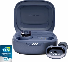 JBL Live Free 2 - True Wireless Noise Cancelling Earbuds, Up to 35hrs of Playtime, 6 mics for Perfect Calls with Zero Noise, IPX5 Waterproof, Oval Tubes for Better Comfort, Isolation, & bass (Blue) TWS earbuds,compact wireless buds,Bluetooth ear tips,