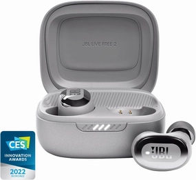 JBL Live Free 2 - True Wireless Noise Cancelling Earbuds, Up to 35hrs of Playtime, 6 mics for Perfect Calls with Zero Noise, IPX5 Waterproof, Oval Tubes for Better Comfort, Isolation, & bass (Silver) TWS earbuds,compact wireless buds,Bluetooth ear tips