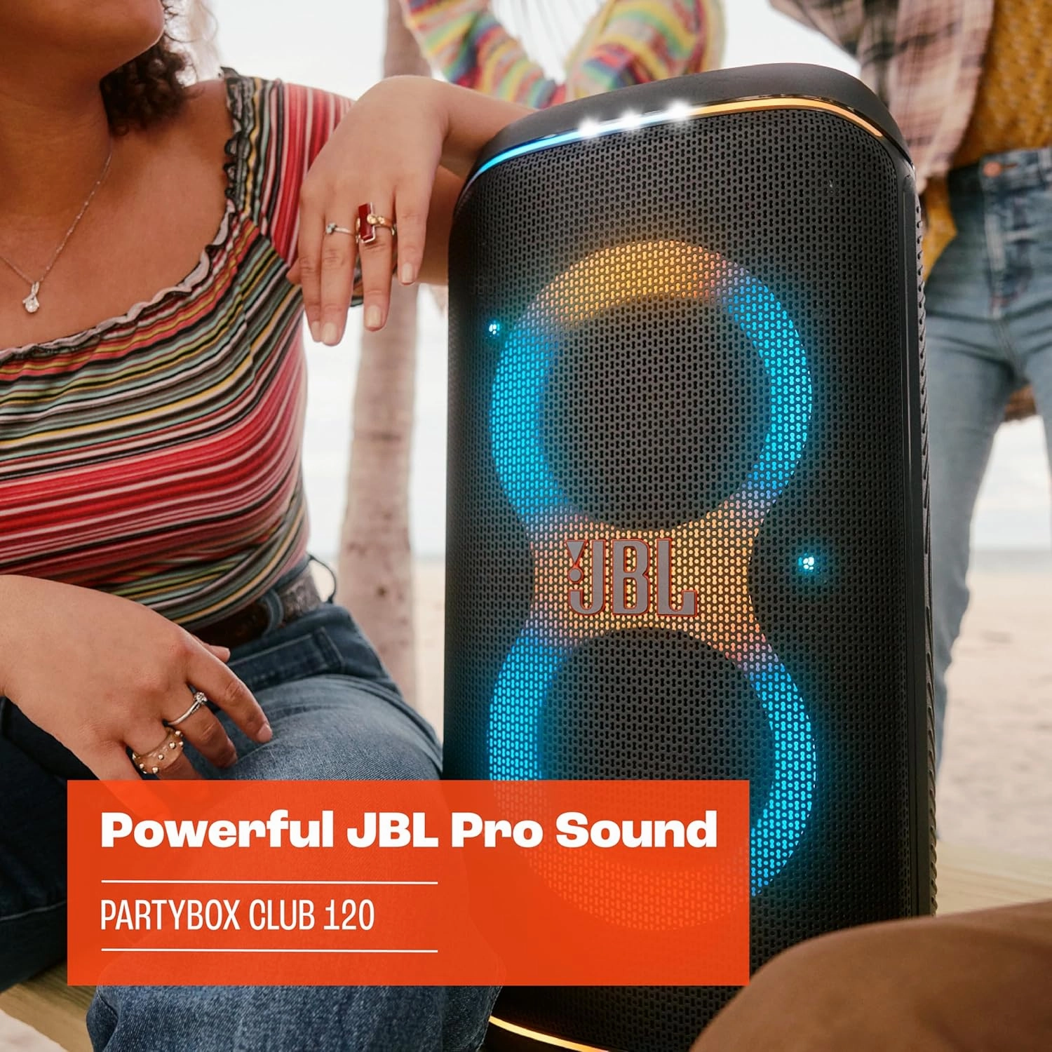 JBL PartyBox Club 120 - Portable Party Speaker with Foldable Handle, Powerful JBL Pro Sound, Futuristic lightshow, Up to 12 Hours of Play time, Splash Proof, Dual Mic & Guitar Inputs (Black)