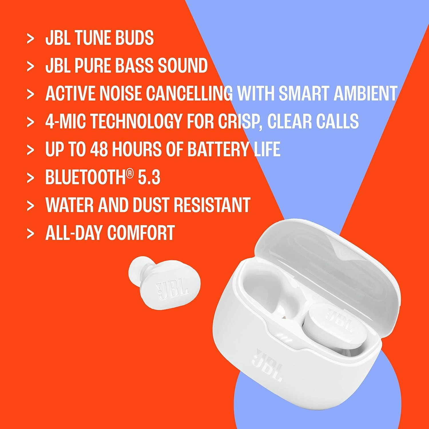 JBL Tune Buds - True wireless Noise Cancelling earbuds, JBL Pure Bass Sound, Bluetooth 5.3, 4-Mic technology for Crisp, Clear Calls, Up to 48 hours of battery life, Water and dust resistant (Purple)
