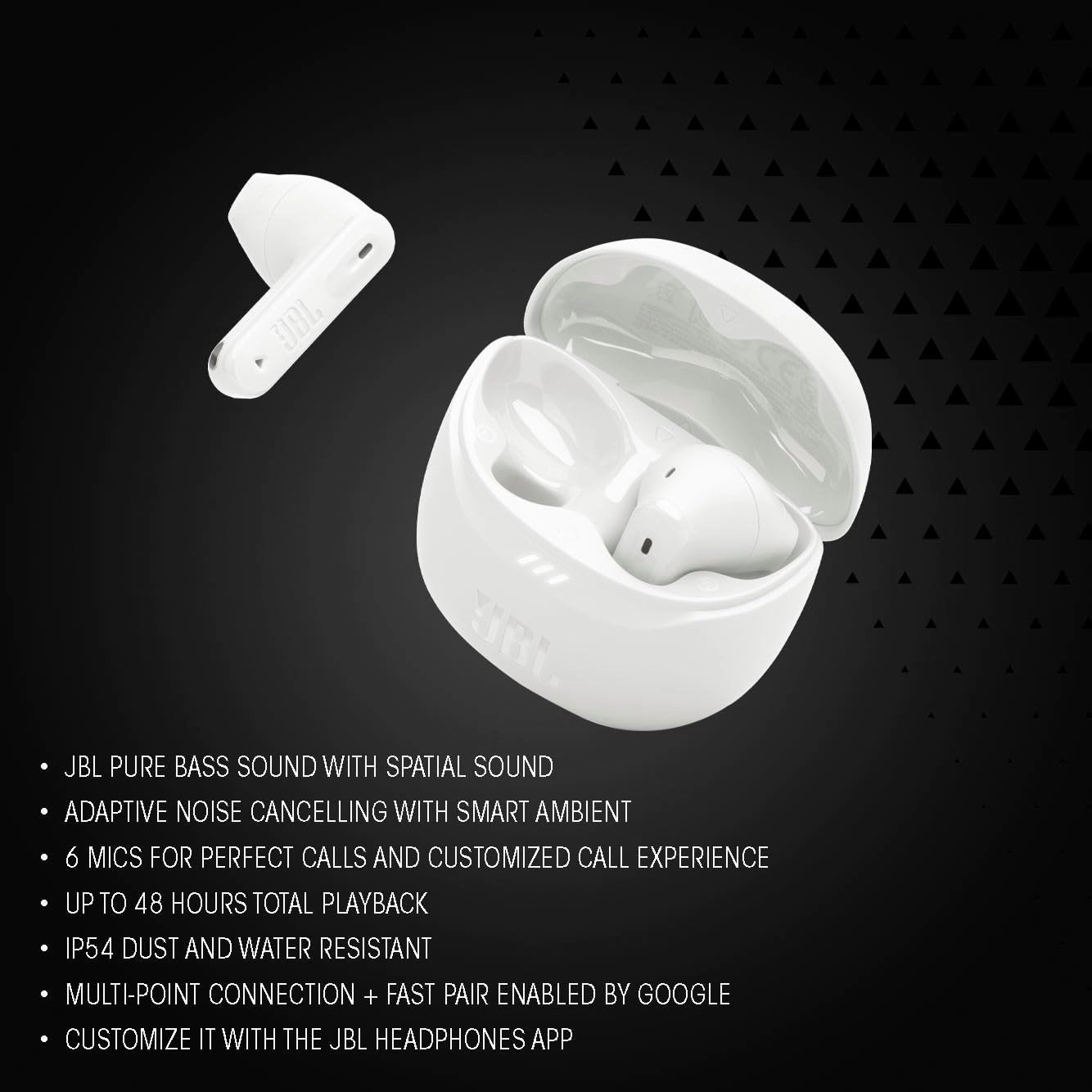 JBL Tune Flex 2 - True Wireless Noise Cancelling Earbuds Spatial Sound and Smart Ambient Technology, 6 mics for Perfect Calls, up to 48Hrs of Playback, IP54 Dust & Water Resistant (Black)